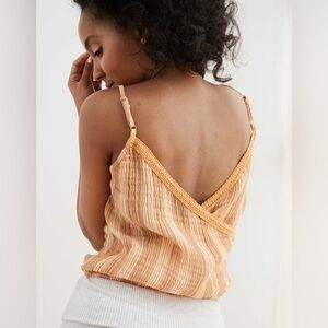 Aerie | 100% Cotton Striped Orange Sleeveless Top